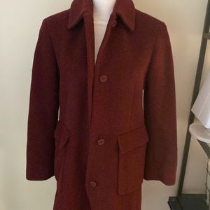 Calvin Klein Burgundy Wool Blend Trench Coat, Size 6